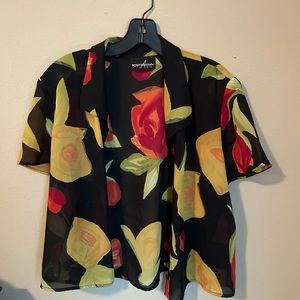 Colorful short sleeve button down blouse